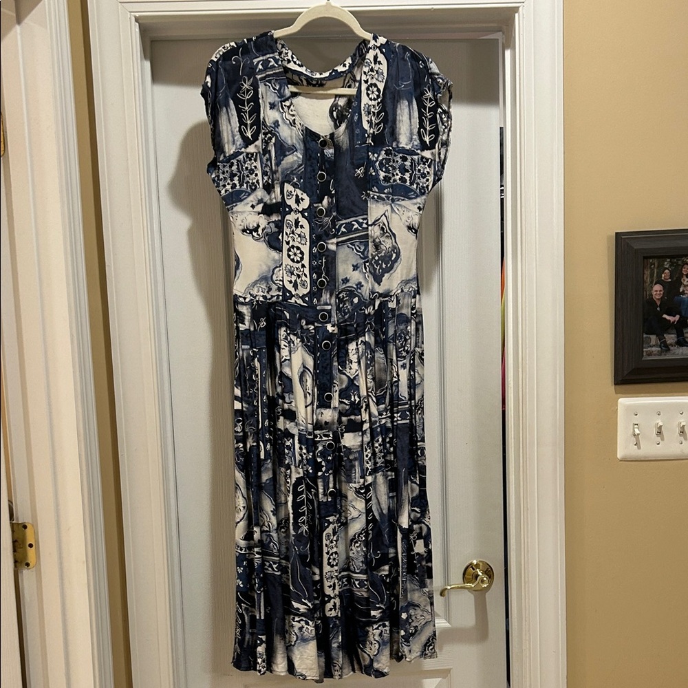Vintage 80’s Navy and White Printed Dress